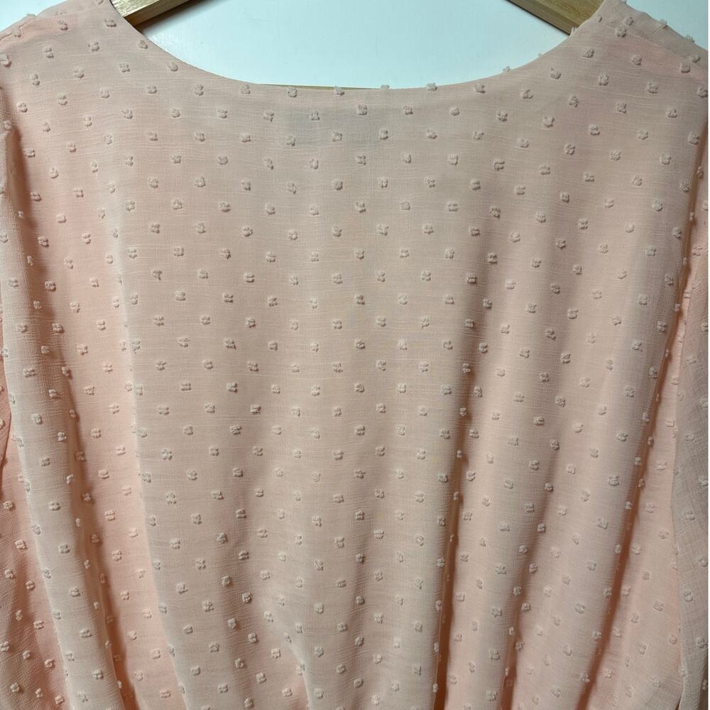 Fever Smocked Waist Long Bell-Sleeve Clip-Dot Blouse Top Pink Sz XL Cottagecore - Picture 7 of 12
